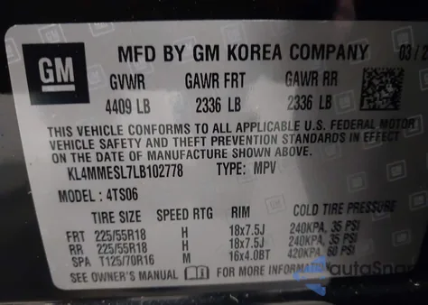 2020 Buick Encore Gx Awd Select from USA, damaged, VIN KL4MMESL7LB102778